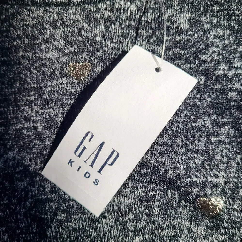 Gap‎ Kids Girls XL Black Silver Hearts Pullover Sweater Top New